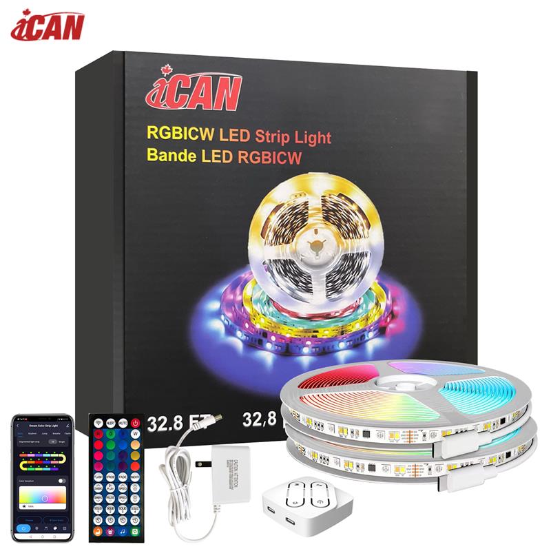 Bandes lumineuses LED iCAN RGBICW de 32,8 pieds, contrôle par application, synchronisation musicale.(Open Box)