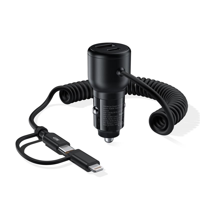 Choetech 110W 2-Port Car Charger with 5ft Type-C Stretchable Cable