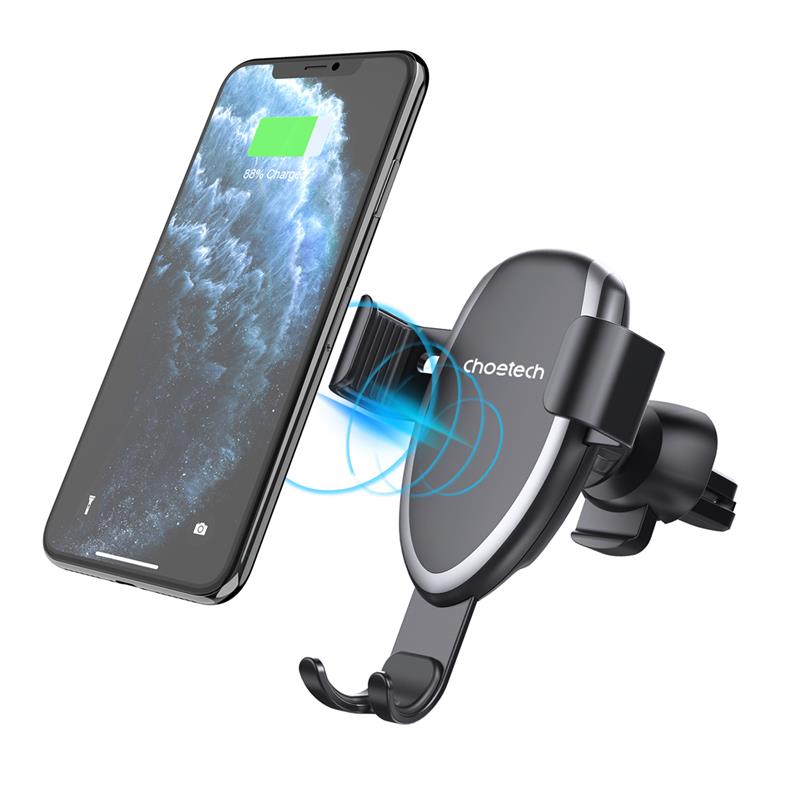 Support de chargement sans fil pour voiture Choetech 15 W, noir argent