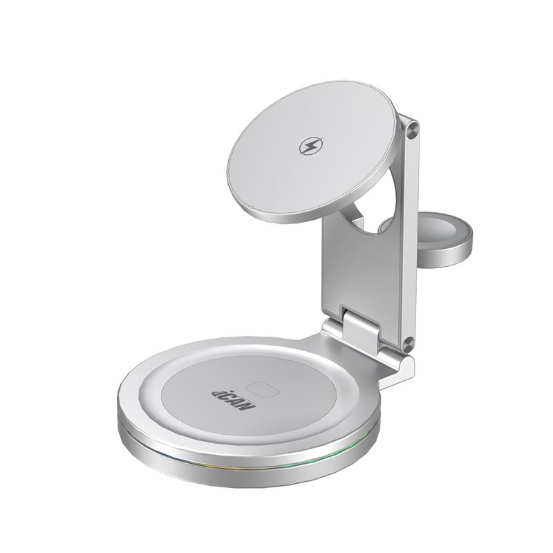 iCAN Chargeur sans fil 3-en-1 pliable et rotatif à 360° de 15 W