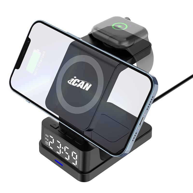 iCAN 4-in-1 Magnetic Wireless Charger with Alarm Clock