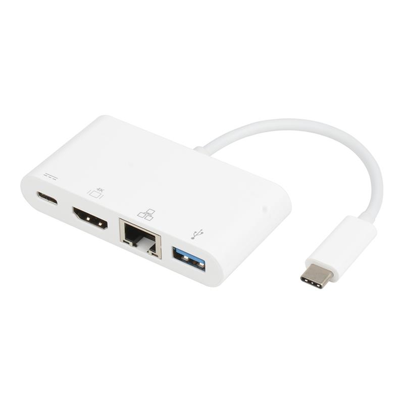 iCAN USB 3.1 Type C to HDMI + USB3.0 + Ethernet 4-in-1 Adapter, White(Open Box)