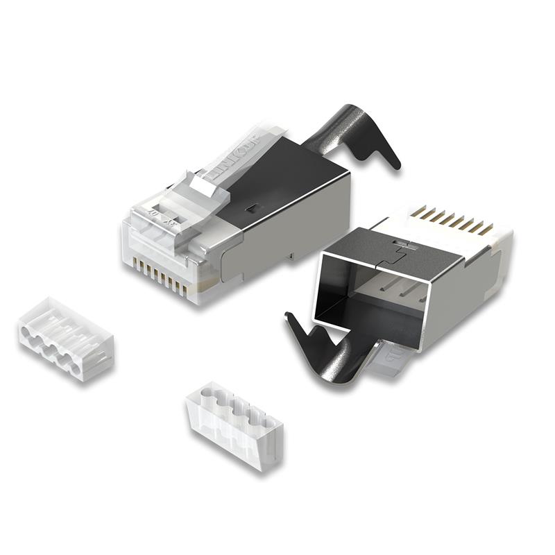 iCAN Cat6A RJ45 STP Gold-plated RJ45 Shielded Modular Plug, 10 Packs