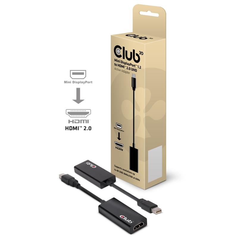 CLUB 3D Mini DisplayPort 1.2 (M) to HDMI 2.0 (F) 4K Active Adapter