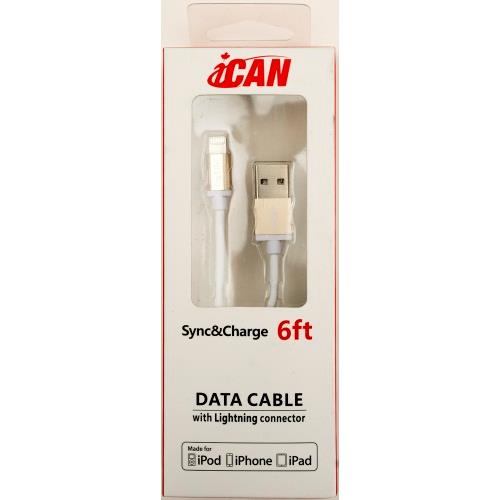 iCAN - Câble Lightning de synchronisation / Charge avec fiche métalique - Or - 6 pi (AP MFILTN-06GD)