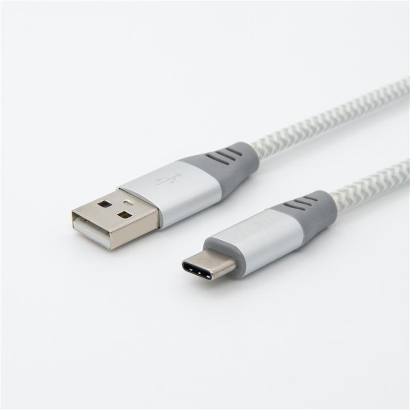 iCAN Premium 3ft USB Type-C to USB-A 2.0 Cable, 3A fast charging, Nylon Braided, Silver