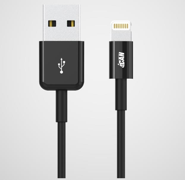 iCAN USB-A 2.0 to Lightning Cable, MFi Certified, M/M, 3FT, Black