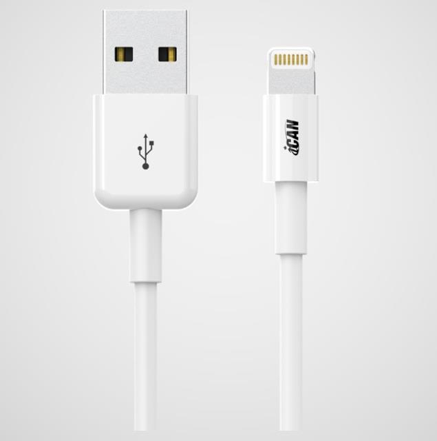 iCAN USB-A 2.0 to Lightning Cable, Apple MFi, M/M, 6FT, White