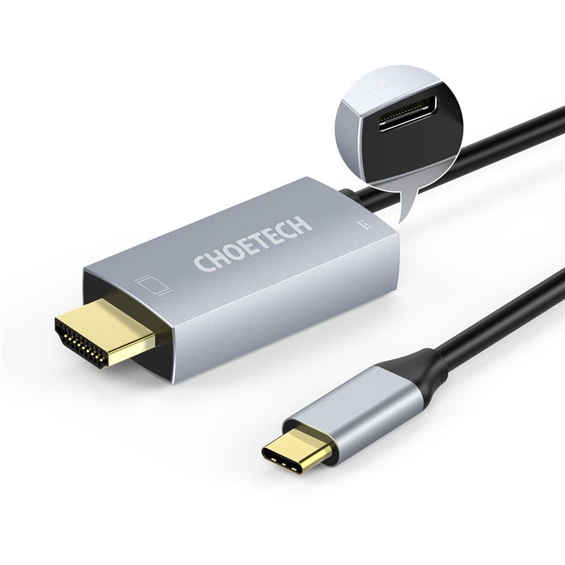 Choetech Type C to HDMI + PD Cable, Gold Plated, Aluminum, 1.8M, Black(Open Box)