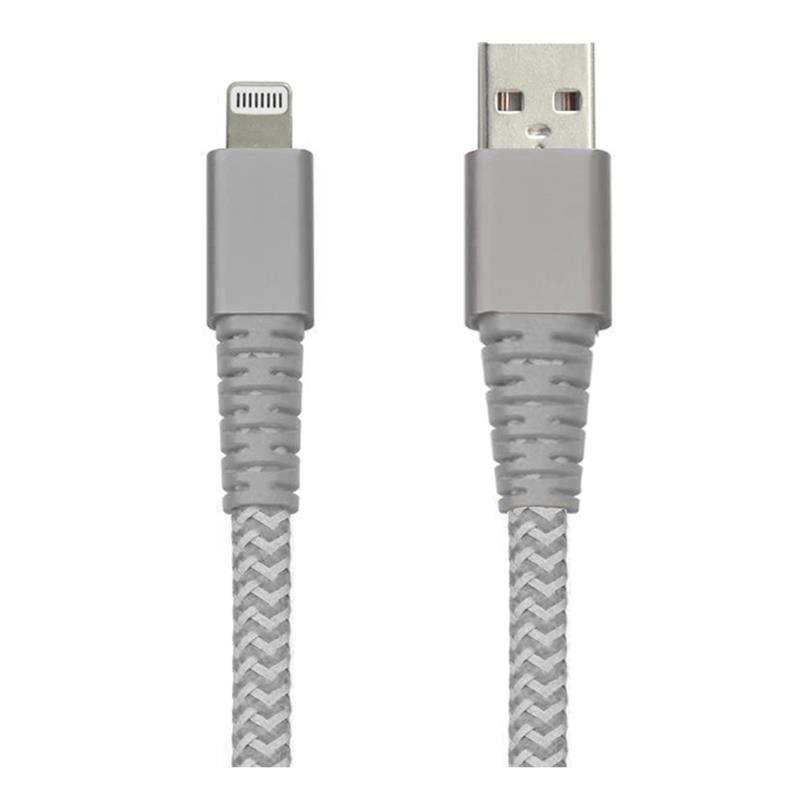 iCAN USB-A 2.0 to Lightning Cable, MFi Certified, M/M, 6ft, Grey & White, Braided(Open Box)