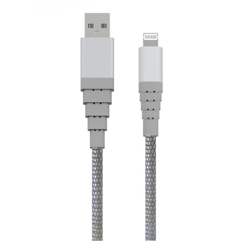 iCAN USB-A 2.0 to Lightning Cable, Apple MFi, M/M, 3ft, Silver