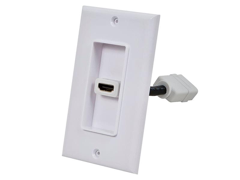 Monoprice - Plaque murale 2 pièces à 1 port avec câble HDMI haute vitesse flexible intégré de 4 pouces avec Ethernet, blanc