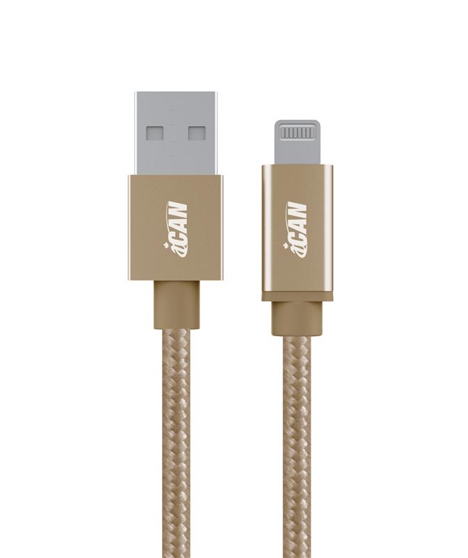 iCAN USB-A 2.0 to Lightning Cable, Apple MFi, M/M, 6ft, Gold