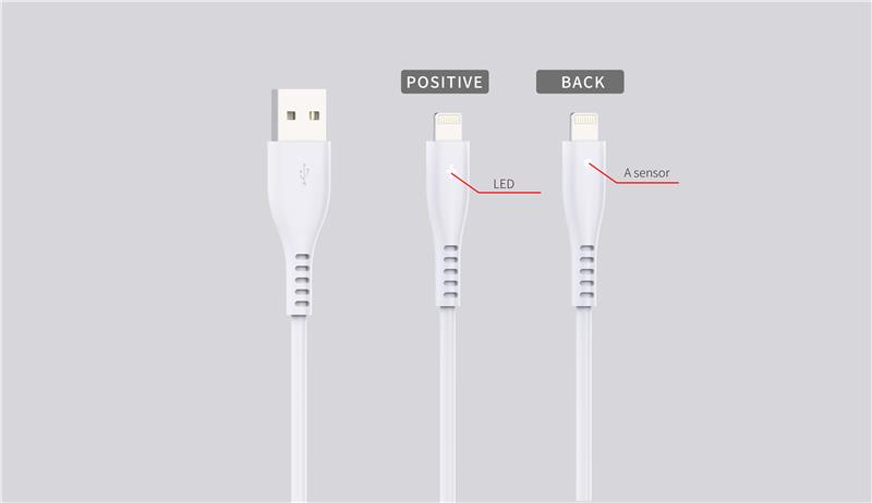 iCAN 4ft Lightning Cable, with sensor & LED Light, White