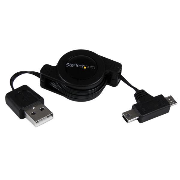 STARTECH Retractable USB Combo Cable – USB to Micro USB and Mini USB