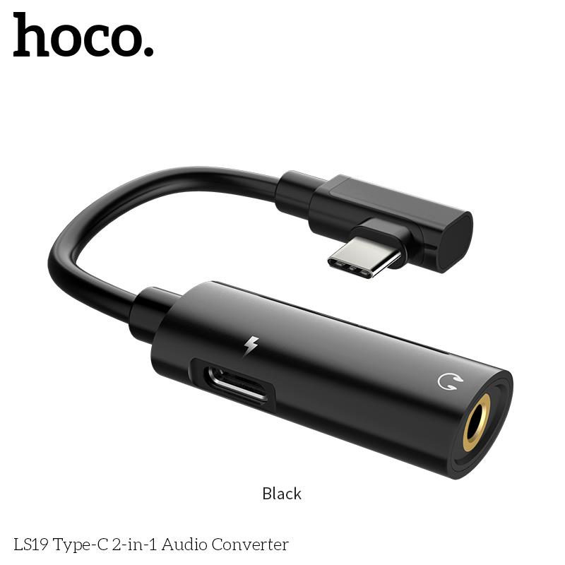 HOCO Type C Charging + 3.5mm AUX Audio 2-in-1 Adapter, Black