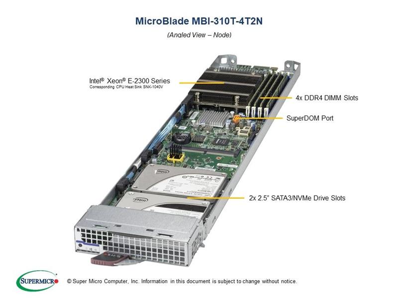 Supermicro MBI-310T-4T2N MicroBlade Rack Server - Xeon E-2386G 6-Core 3.5GHz CPU, 64GB, 1x 2TB 2.5" NVMe SSD (MBI-310T-4T2N-OTO