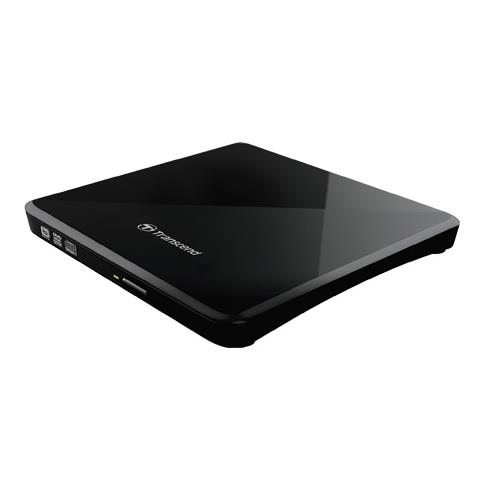 Transcend (TS8XDVDS-K) Extra Slim Portable DVD Writer, 8X DVD-RW, 24X CD-R/RW, 1MB Buffer | Black, USB 2.0 | CyberLink Media Su