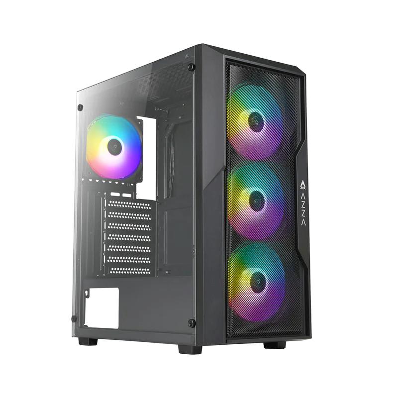 AZZA FIGHTER 290 Mid Tower ATX Gaming Computer Case, 4*ARGB Fans (3+1), Tempered Glass Clear Side Window with rubber mounts, AR