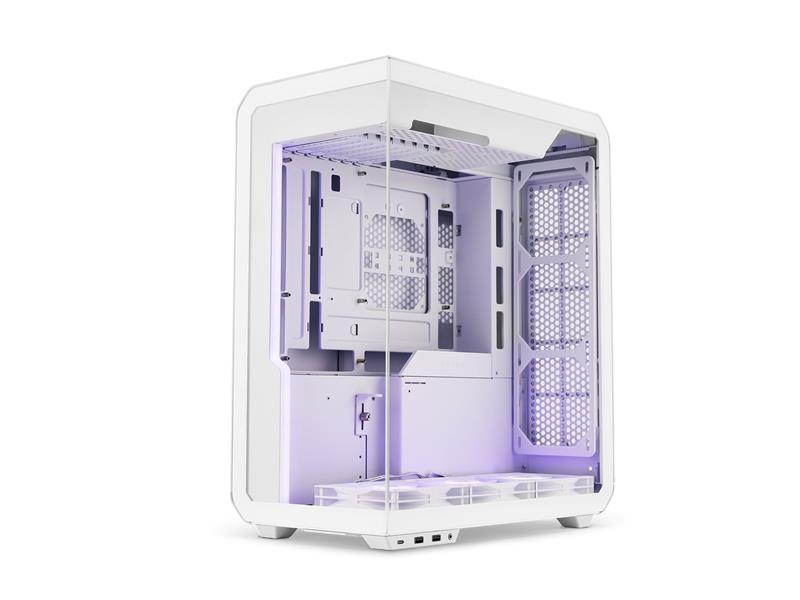 SSUPD Xhuttle White ATX Mid Tower Gaming Case, Dual Chamber, Tempered Glass/Steel , 3 x 120mm ARGB Reverse Fan, RGB Strip, Vert