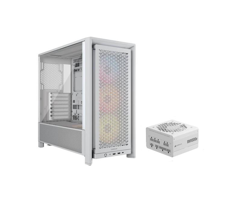 CORSAIR FRAME 4000D RS ARGB Case, White + RM1000e White PSU