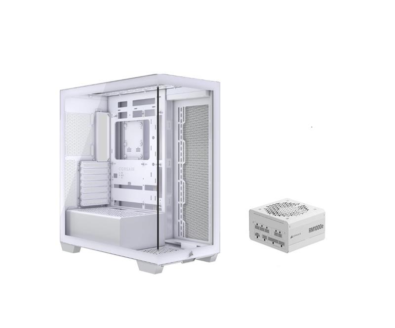 CORSAIR 3500X Case, White + RM1000e White PSU