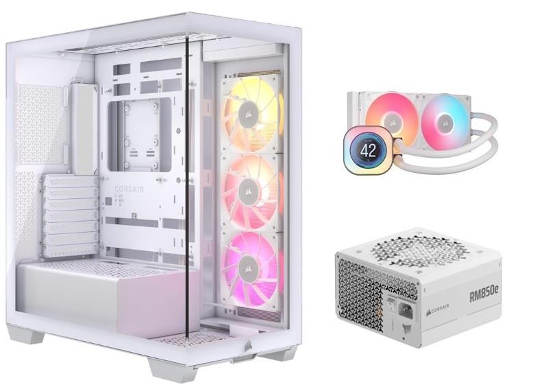 CORSAIR iCUE LINK 3500X RGB PC Case + TITAN 240 RX LCD + RM850e PSU, White