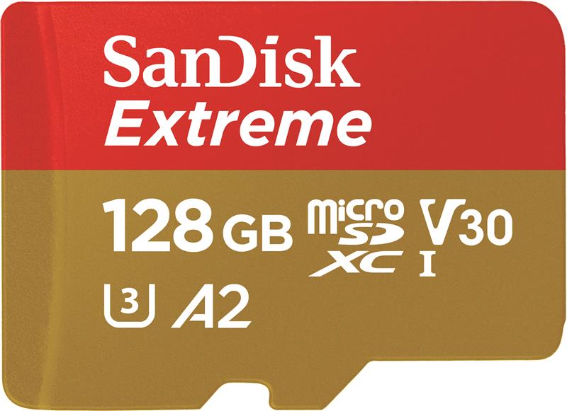 SanDisk Extreme microSD 128GB 190/90MB/s C10 UHS U3 V30 A2 Gold