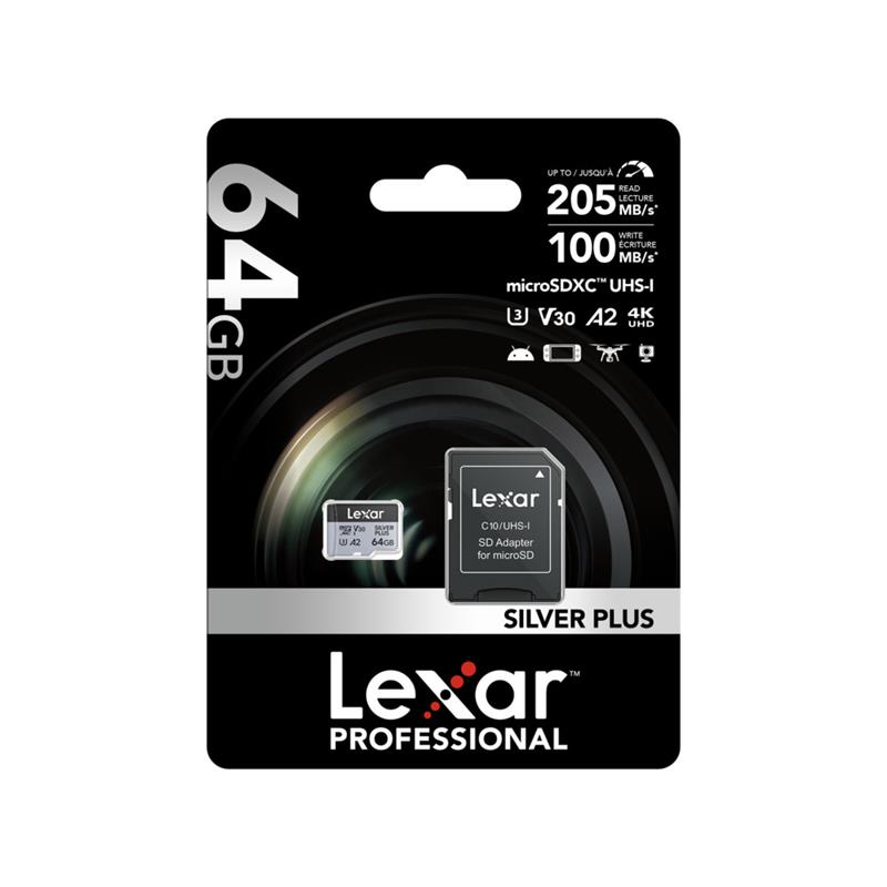 Lexar Professional SILVER PLUS 64GB microSDXC UHS-I U3 A2 V30