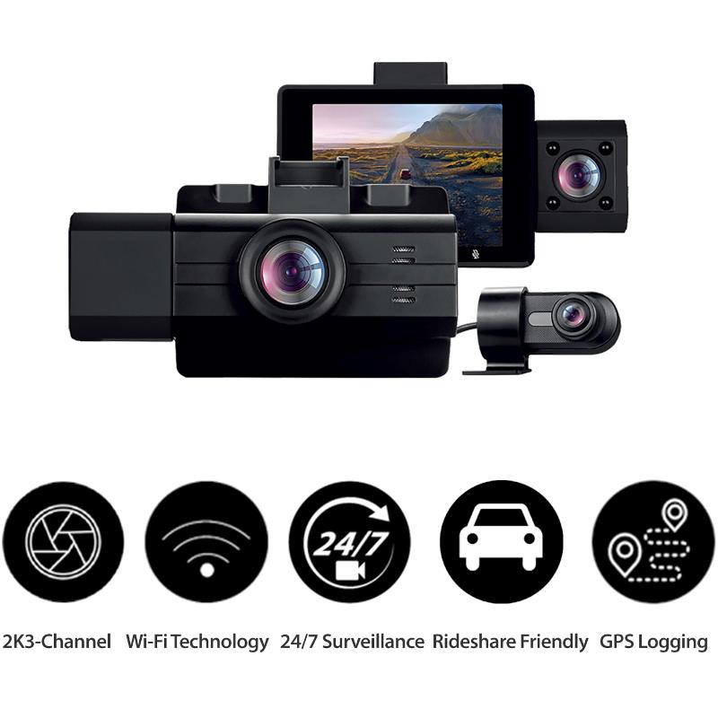 GekoGear Scout Pro Dash Cam | 3-Channel Dashcam (2K Super HD Front Vie