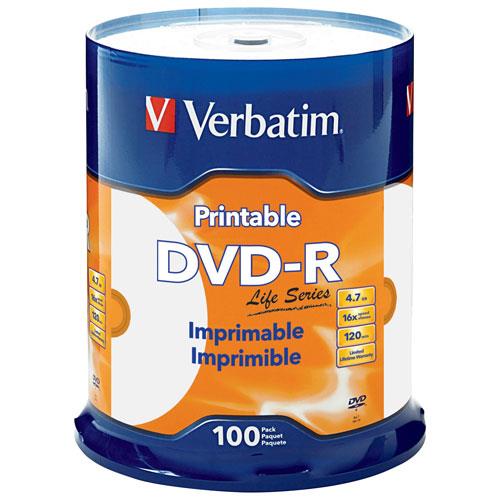 Verbatim DVD-R 16x 4.70 GB 100 Pack Inkjet Printable (97016)