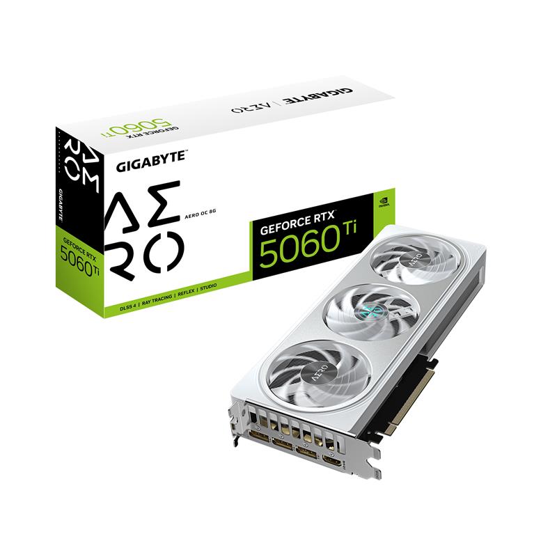 GIGABYTE GeForce RTX 5060 Ti AERO OC 8G Graphics Card, 8GB 128-bit GDDR7, PCIe 5.0, WINDFORCE cooling system, GV-N506TAERO OC-8