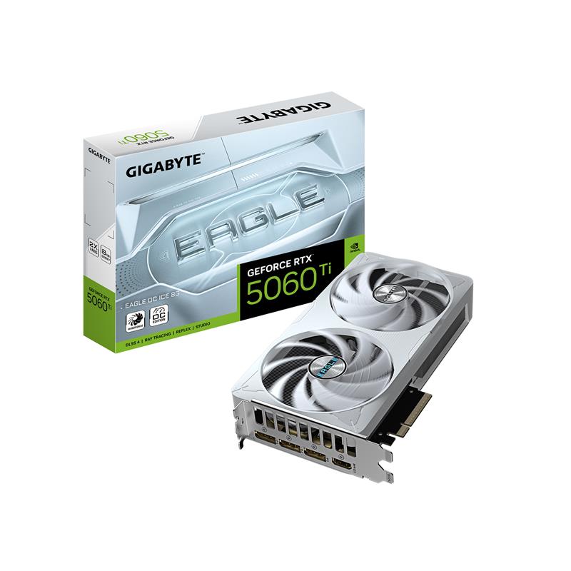 GIGABYTE GeForce RTX 5060 Ti EAGLE OC ICE 8G Graphics Card, 8GB 128-bit GDDR7, PCIe 5.0, WINDFORCE cooling system, GV-N506TEAGL