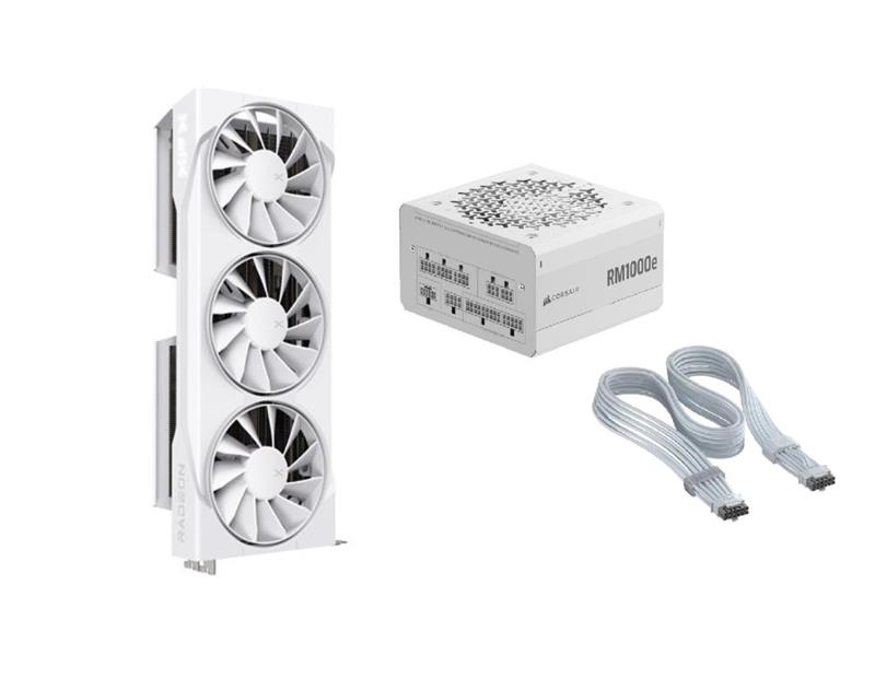 XFX Swift AMD Radeon RX 9070 XT GPU + CORSAIR Bloc d'alimentation RM1000e Blanc + Câble ThermalProtect PCIe 5.1 600W 12V-2x6...