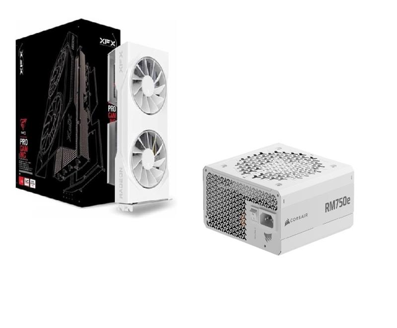 XFX Swift AMD Radeon RX 9060 XT OC + CORSAIR RM750e, Blanc