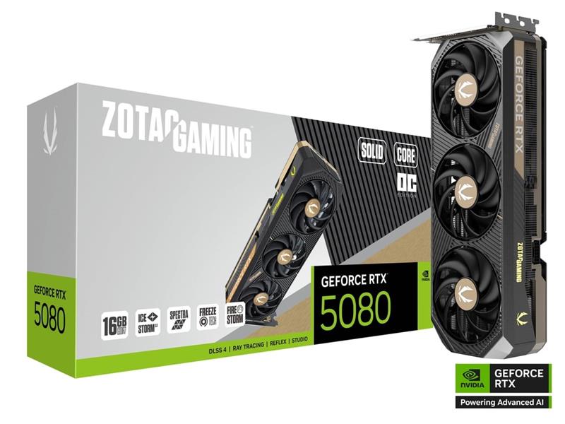 ZOTAC GeForce RTX 5080 SOLID CORE OC 30 Gbps Triple Fans