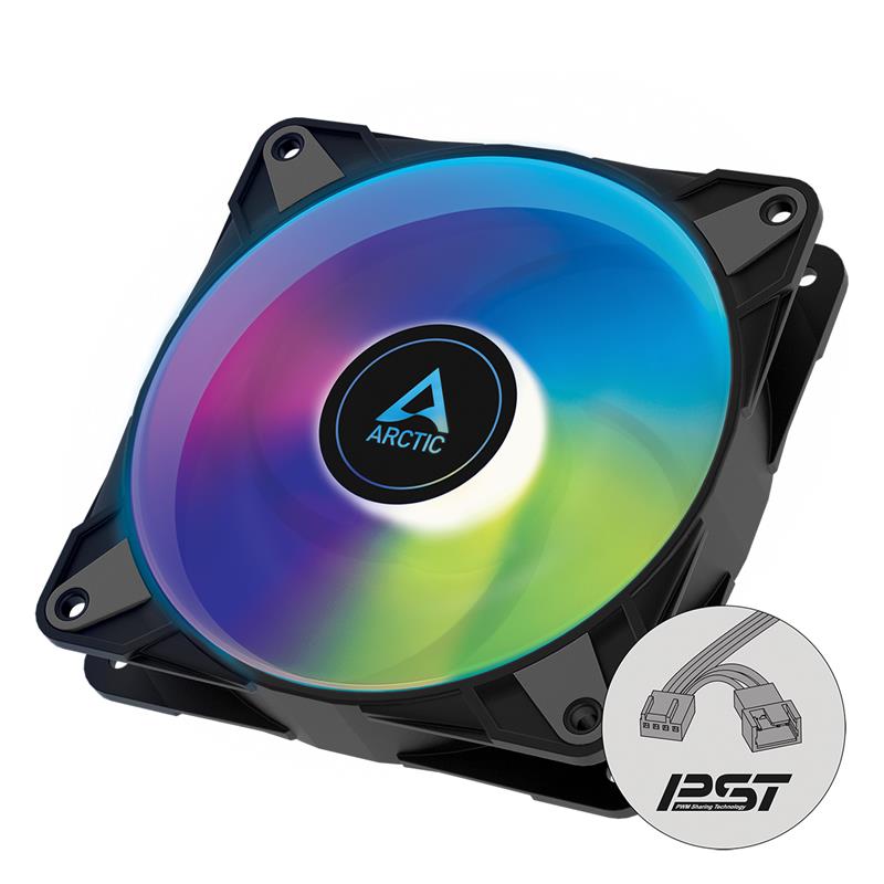 Arctic P12 PWM PST A-RGB 0dB (Black) – 120mm Pressure optimized case fan | PWM controlled speed with PST | A-RGB illumination