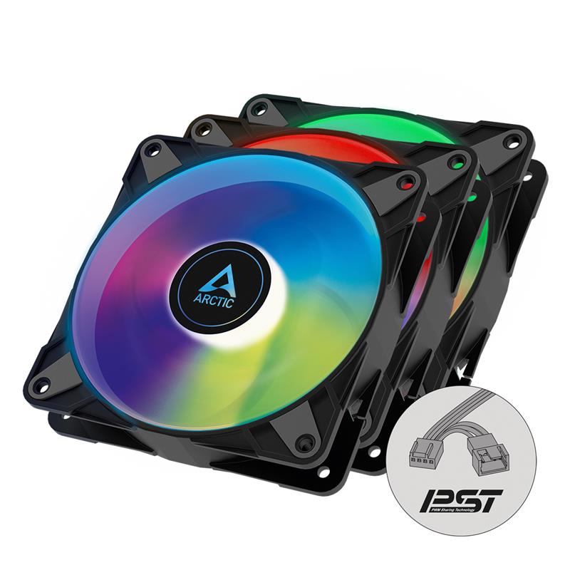 Arctic P12 PWM PST A-RGB 0dB (Black) – 120mm Pressure optimized case fan | PWM controlled speed with PST | A-RGB illumination -