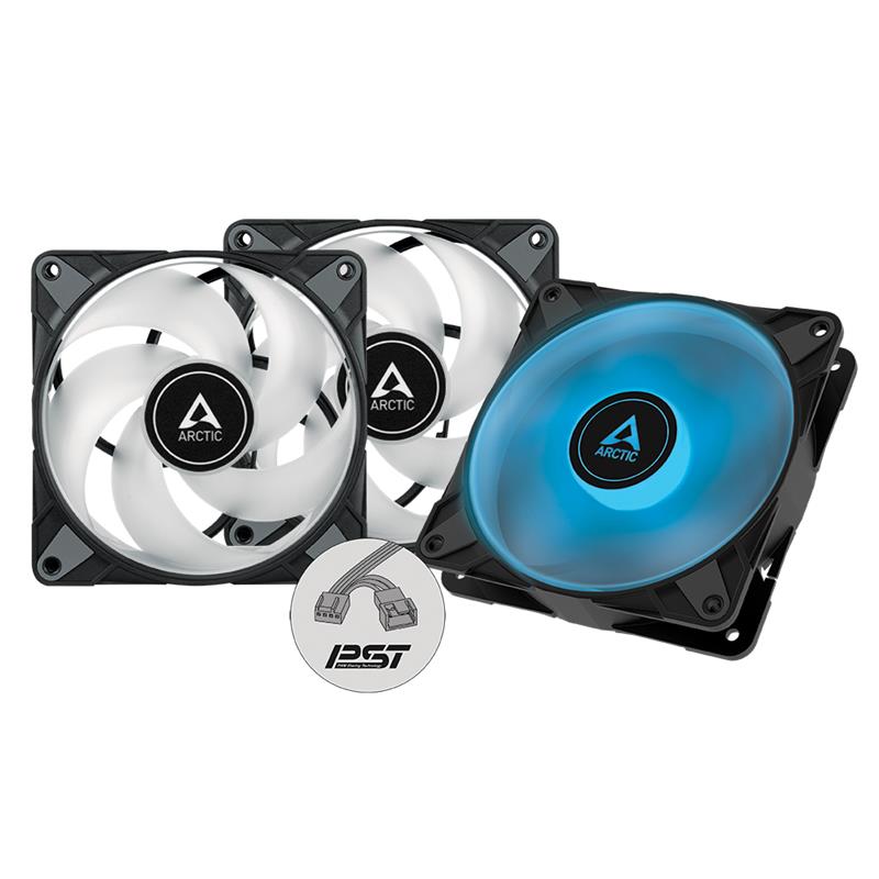 Arctic P12 PWM PST RGB 0dB – 120mm Pressure optimized case fan | PWM controlled speed with PST | RGB illumination - Pack of 3pc