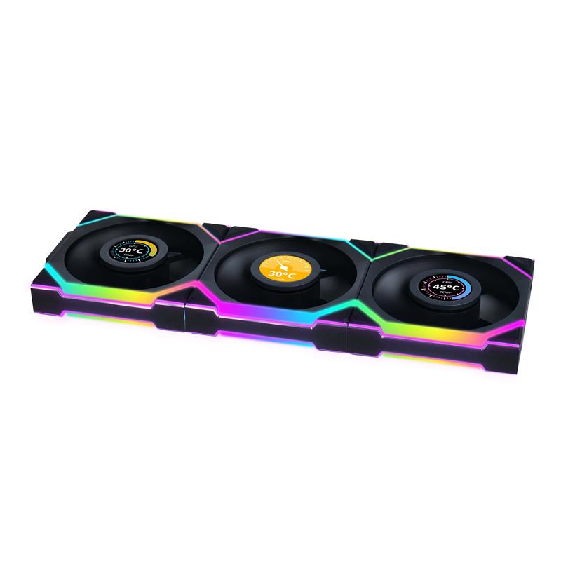 LIAN LI UNI FAN SL WIRELESS LCD RGB Noir 3x 12cm Pack Ventilateur avec Contrôleur