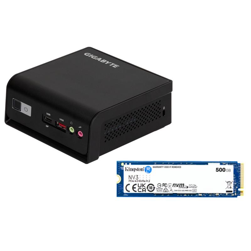 GIGABYTE BRIX Barebone Mini PC Intel N150 + KINGSTON NV3 500G NVMe PCIe 4x4 SSD