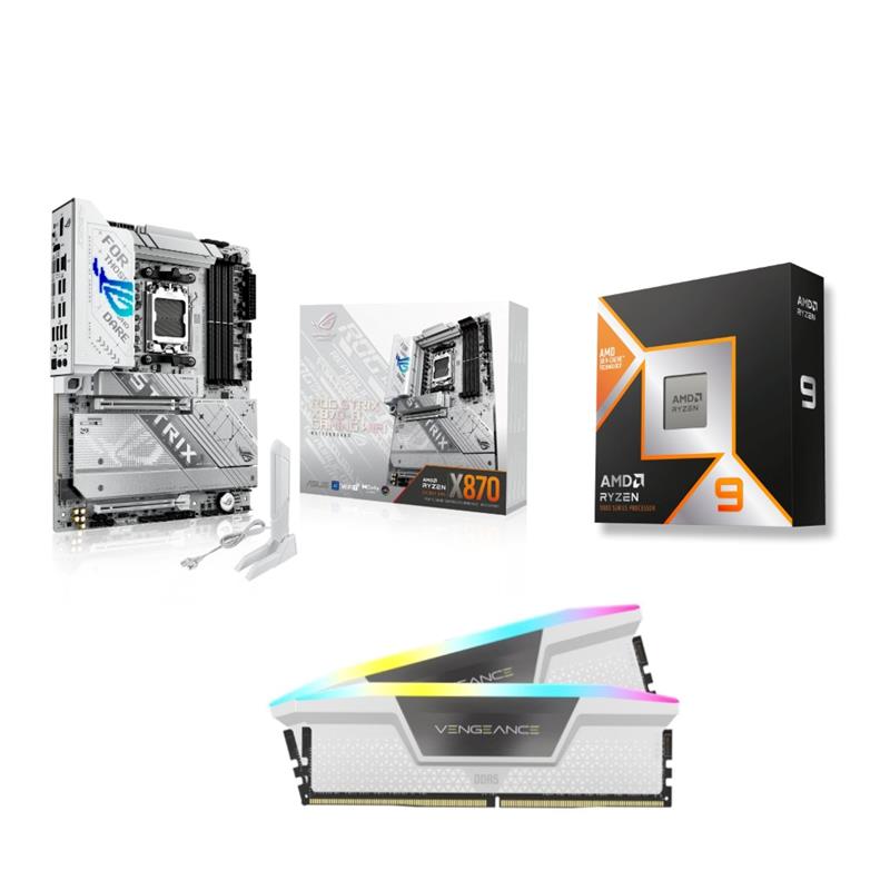 AMD R9 9900X3D CPU + ASUS ROG STRIX X870-A GAMING WIFI + CORSAIR RGB 32Go D5 6000MHz White RAM