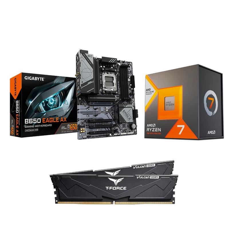 AMD R7 7800X3D CPU + GIGABYTE B650 EAGLE AX Motherboard + T-Force 32GB D5 6000MHz CL30 RAM BundleSpecial