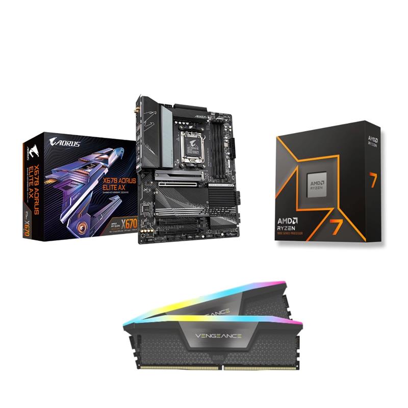 AMD R7 9700X CPU +  GIGABYTE X670 AORUS ELITE AX Motherboard + CORSAIR RGB 32GB D5 6000MHz Black RAM Monster Hunter BundleSpeci