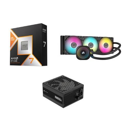 AMD Ryzen 7 9800X3D CPU + CORSAIR iCUE LINK TITAN 360 RX RGB Liquid CPU Cooler + CORSAIR RM850x Power Supply