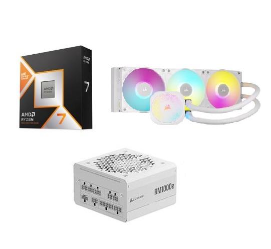 AMD Ryzen 7 9800X3D CPU + CORSAIR iCUE LINK TITAN 360 RX RGB White Liquid CPU Cooler + CORSAIR RM1000e White Power Supply