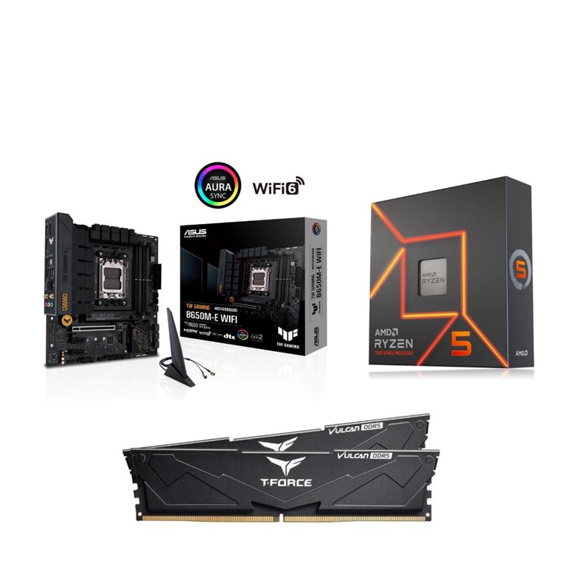 AMD R5 7600X CPU +  ASUS TUF GAMING B650M-E WIFI Motherboard + T-Force 32GB D5 6000MHz CL30 RAM