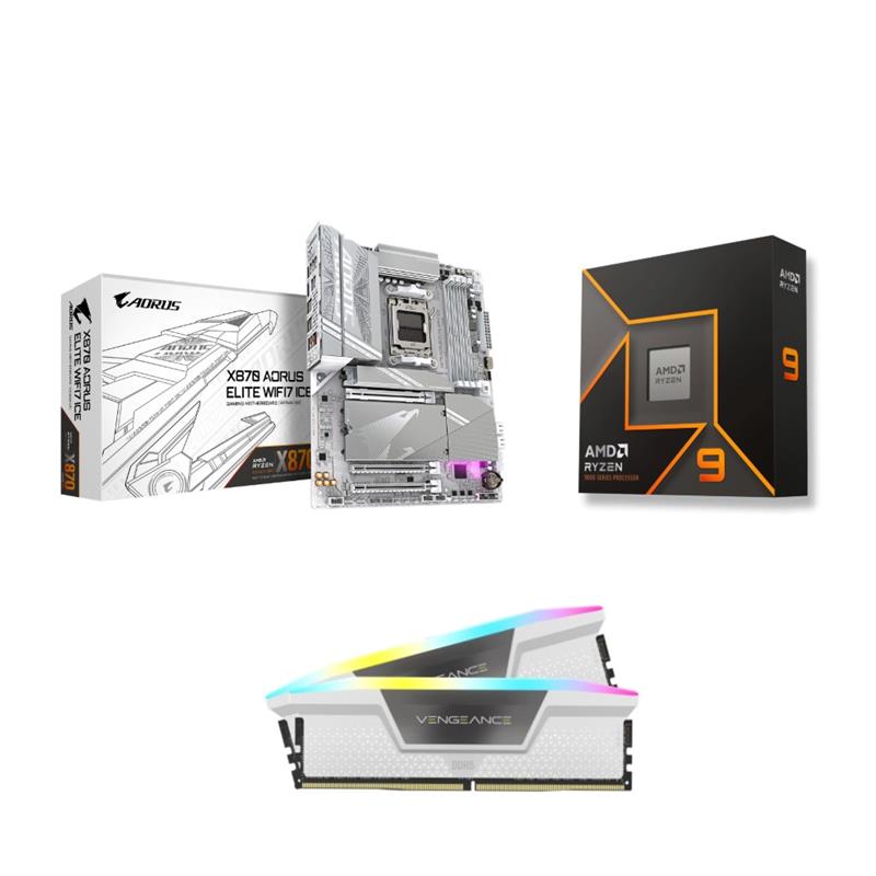 AMD R9 9950X CPU +  GIGABYTE X870 AORUS ELITE WIFI7 ICE Carte mère+ CORSAIR RGB 64GB D5 6000MHz CL30 RAM