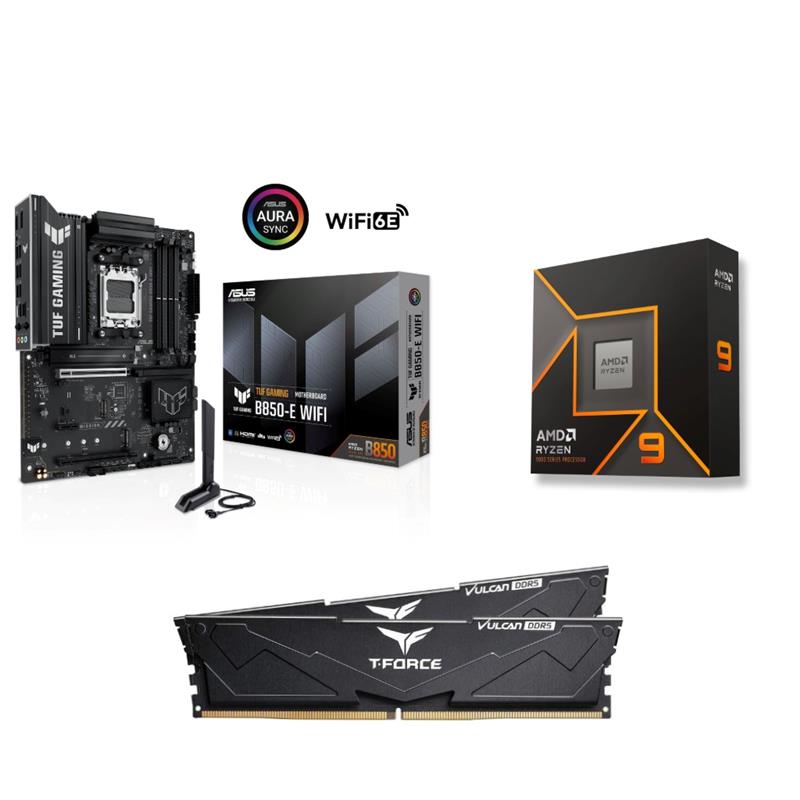 AMD Ryzen 9 9950X CPU + ASUS TUF GAMING B850-E WIFI Carte Mère + T-Force 32GB D5 6000MHz CL30 RAM
