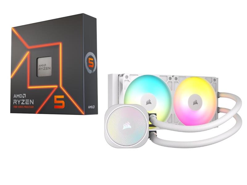 AMD Ryzen 5 7600X CPU + CORSAIR NAUTILUS 240 RS ARGB AIO, White
